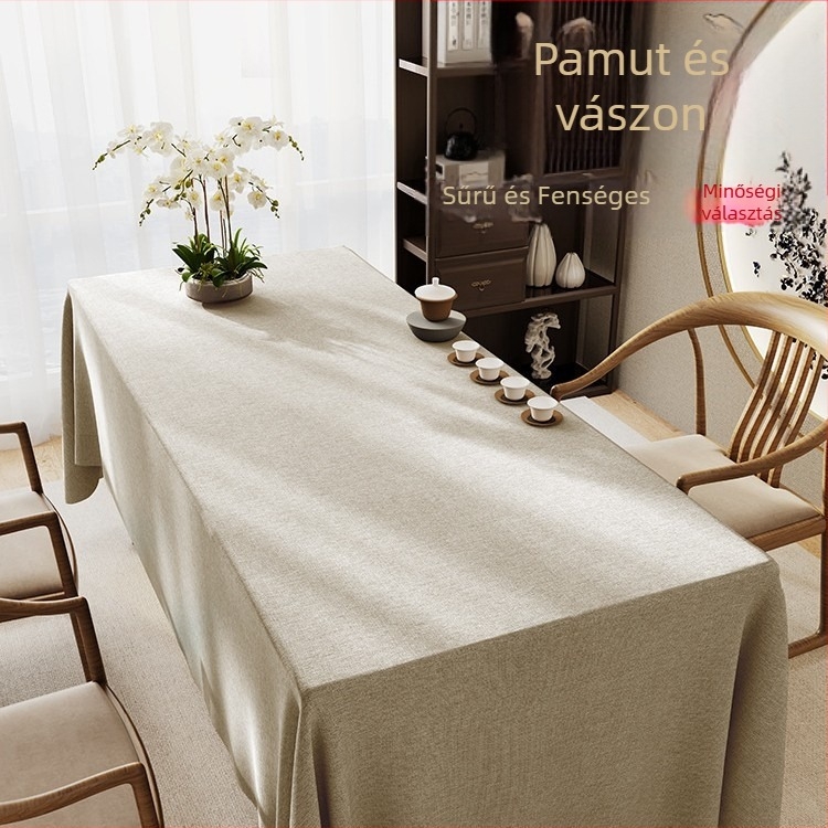 Kínai stílusú asztalterítő pamut-linó anyagból teaceremóniára, luxusminőségű dizájn kaligráfia és zen motívummal, antik stílusú étkezőasztalhoz