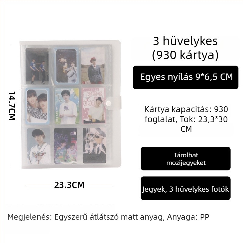 Instax-stílusú fotóalbum, 3 hüvelyk, 4×4 és 9×9 rács, alfabetizációs kártyák, képeslapok, fényképek tároló albuma