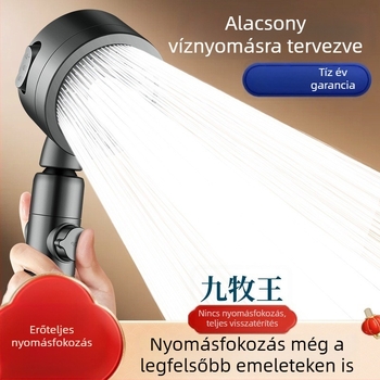 Zuhanyfej turbofeltöltéssel és szűrővel alacsony víznyomáshoz