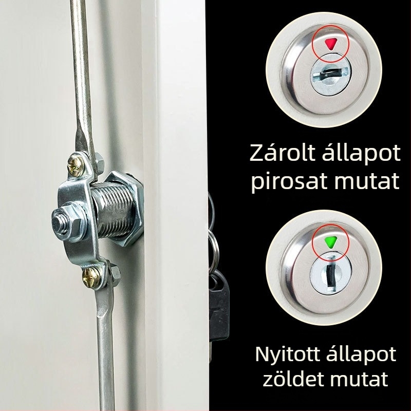 Fájlkabinetzár fém ajtóhoz, kijelzővel, fenti–lenti összekapcsoló rúd mechanizmussal; alkalmas személyzeti szekrények és archívumok számára; zárhenger.