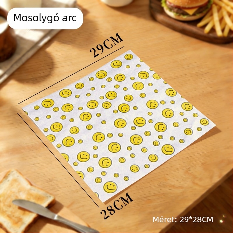 Hamburger papír, egyszer használatos csomagolópapír zsíroldó bevonattal, PE bevonattal, hamburgerhez, sült csirkéhez, csirkés tekercsekhez és rizsgolyókhoz
