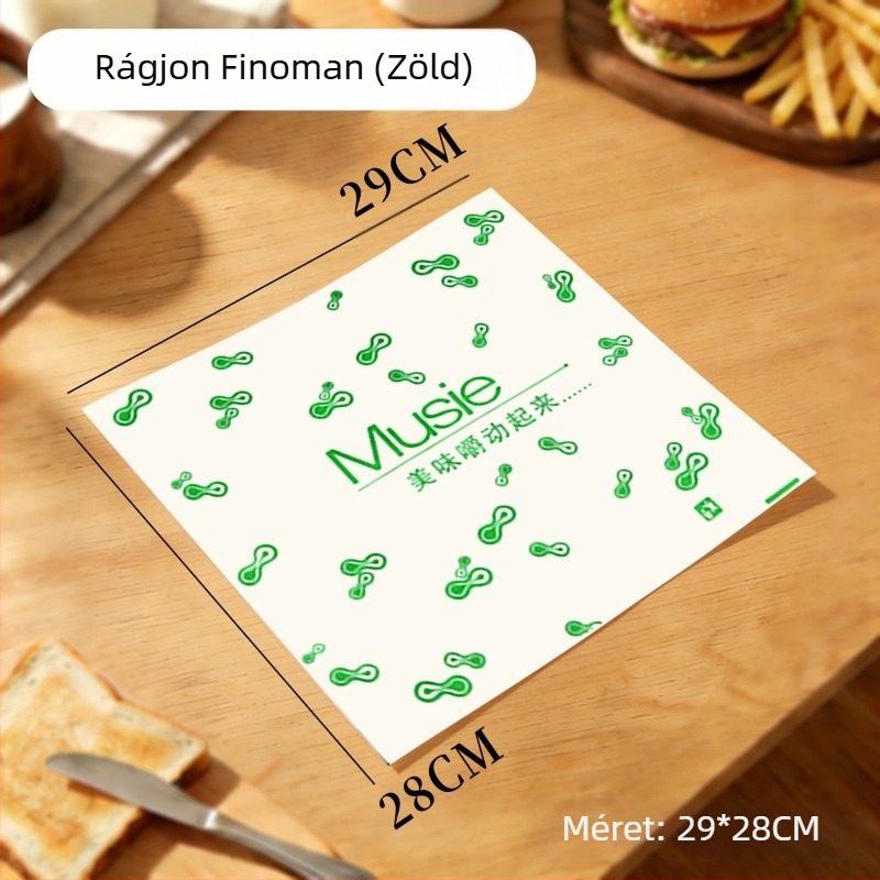 Hamburger papír, egyszer használatos csomagolópapír zsíroldó bevonattal, PE bevonattal, hamburgerhez, sült csirkéhez, csirkés tekercsekhez és rizsgolyókhoz