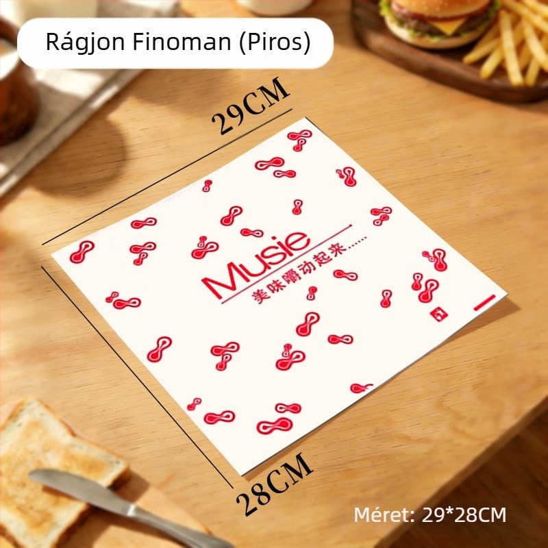 Hamburger papír, egyszer használatos csomagolópapír zsíroldó bevonattal, PE bevonattal, hamburgerhez, sült csirkéhez, csirkés tekercsekhez és rizsgolyókhoz