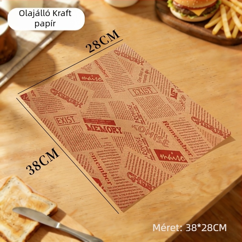 Hamburger papír, egyszer használatos csomagolópapír zsíroldó bevonattal, PE bevonattal, hamburgerhez, sült csirkéhez, csirkés tekercsekhez és rizsgolyókhoz