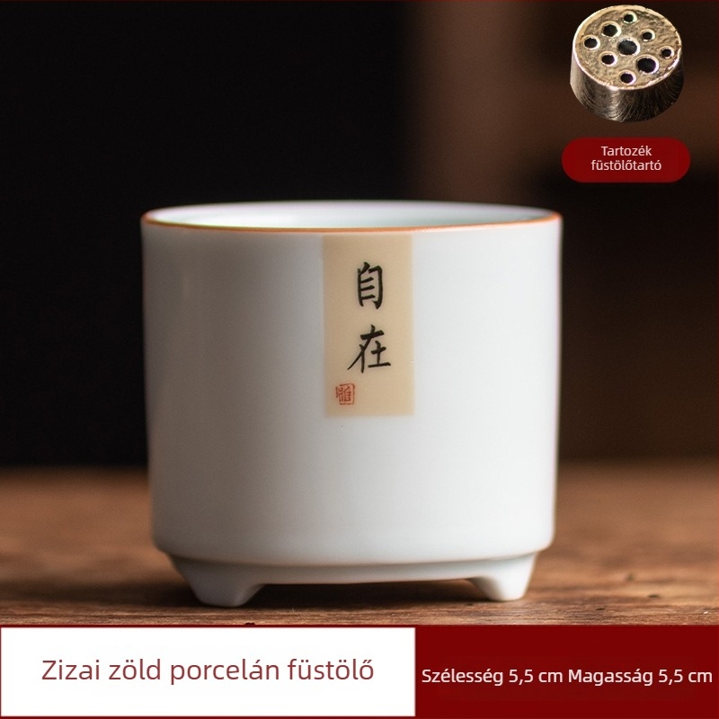 Kerámiából készült füstölő tartó Zen-stílusban, kézzel festett motívumokkal, teaceremóniára és aromaterápiára