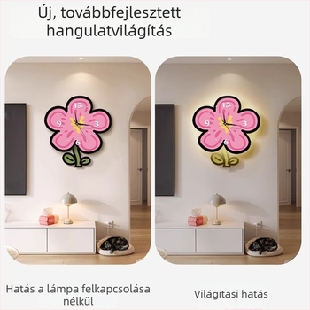 Dopaminos atmoszférájú világító falióra, virágos dizájn, csendes járás, lengő kivitel nappaliba és hálószobába