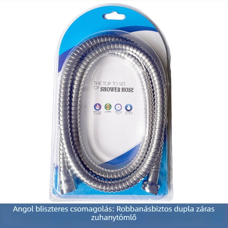 Rozsdamentes acél zuhanycső, 1,5–2 m, robbanásbiztos, 4-pontos csatlakozó