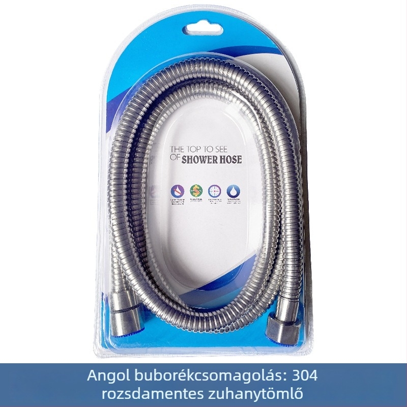 Rozsdamentes acél zuhanycső, 1,5–2 m, robbanásbiztos, 4-pontos csatlakozó