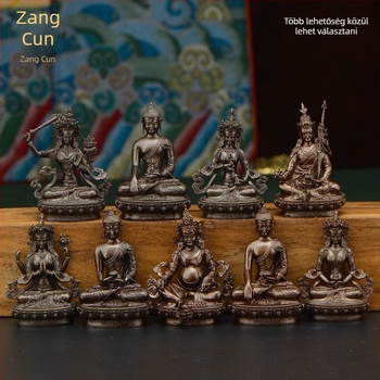 Teljes aranyozott réz figurák Padmasambhava, Bhaisajyaguru, Zöld Tara, Manjushri, Shakyamuni Buddha, Amitábha és a sárga Dzambhala személyes használatra