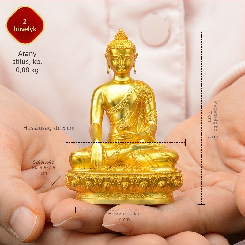 Teljes aranyozott réz figurák Padmasambhava, Bhaisajyaguru, Zöld Tara, Manjushri, Shakyamuni Buddha, Amitábha és a sárga Dzambhala személyes használatra