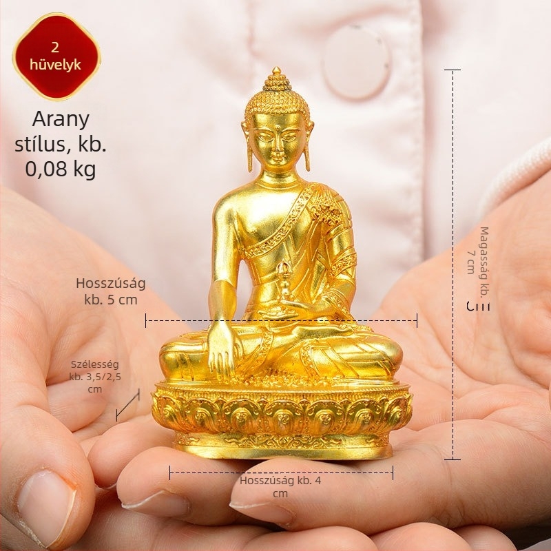 Teljes aranyozott réz figurák Padmasambhava, Bhaisajyaguru, Zöld Tara, Manjushri, Shakyamuni Buddha, Amitábha és a sárga Dzambhala személyes használatra