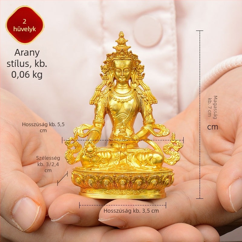 Teljes aranyozott réz figurák Padmasambhava, Bhaisajyaguru, Zöld Tara, Manjushri, Shakyamuni Buddha, Amitábha és a sárga Dzambhala személyes használatra