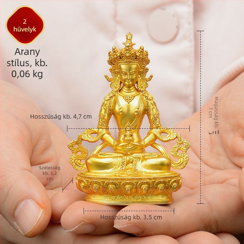 Teljes aranyozott réz figurák Padmasambhava, Bhaisajyaguru, Zöld Tara, Manjushri, Shakyamuni Buddha, Amitábha és a sárga Dzambhala személyes használatra