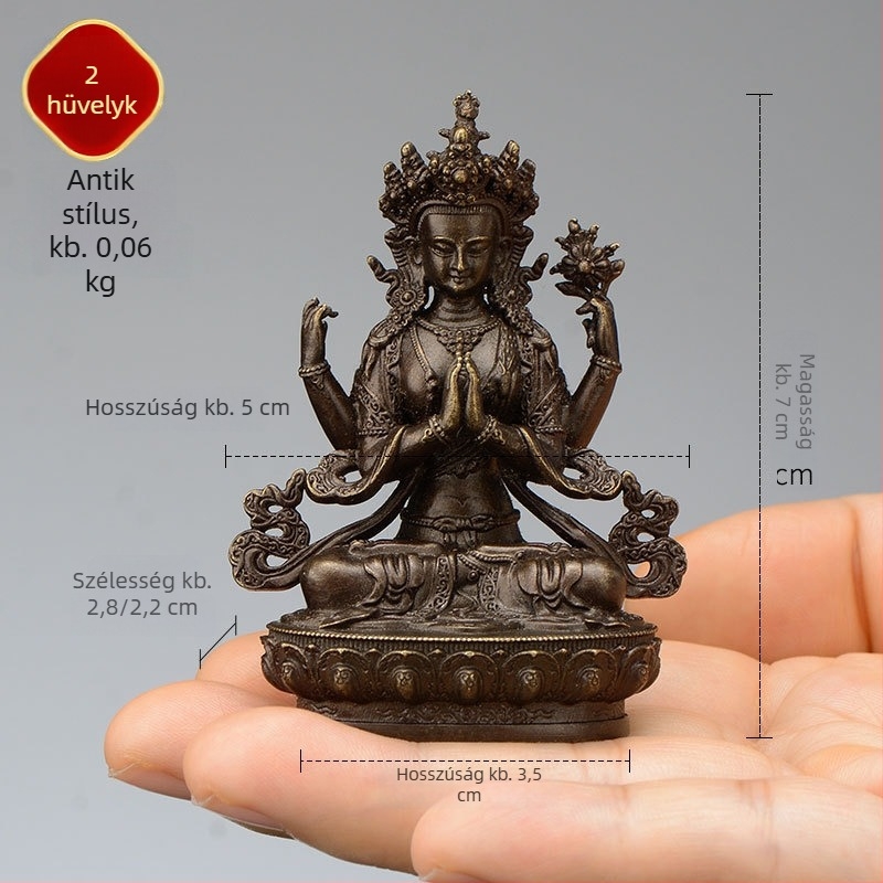 Teljes aranyozott réz figurák Padmasambhava, Bhaisajyaguru, Zöld Tara, Manjushri, Shakyamuni Buddha, Amitábha és a sárga Dzambhala személyes használatra