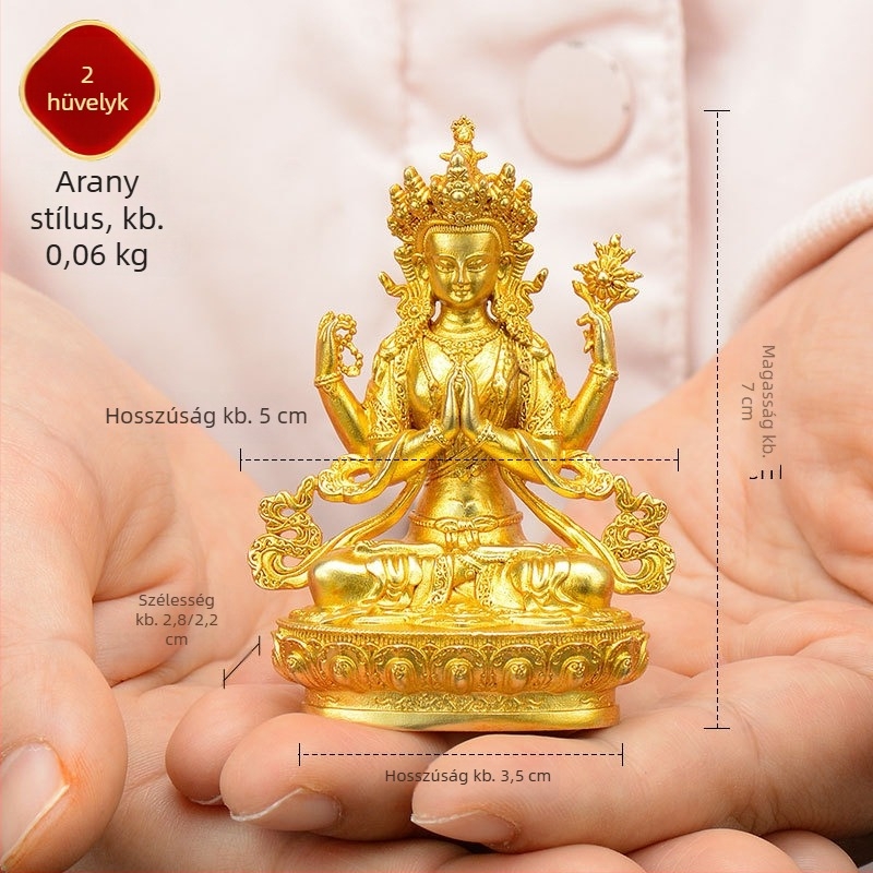 Teljes aranyozott réz figurák Padmasambhava, Bhaisajyaguru, Zöld Tara, Manjushri, Shakyamuni Buddha, Amitábha és a sárga Dzambhala személyes használatra