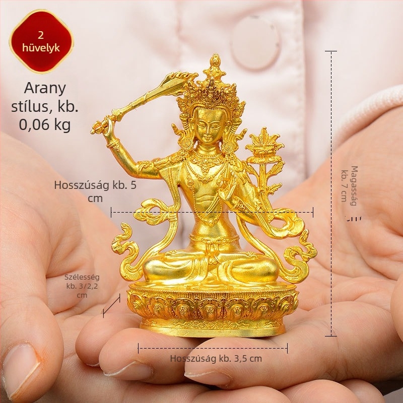 Teljes aranyozott réz figurák Padmasambhava, Bhaisajyaguru, Zöld Tara, Manjushri, Shakyamuni Buddha, Amitábha és a sárga Dzambhala személyes használatra