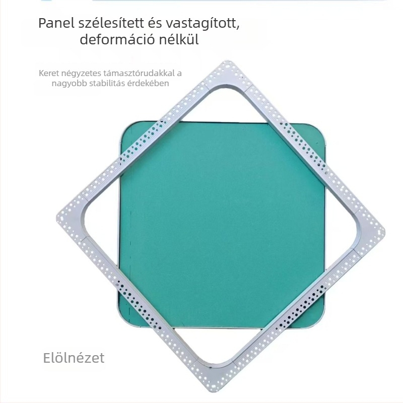 Rejtett karbantartási nyílás gipszkarton mennyezethez, lekerekített sarokkal és beépített fedéllel a központi légkondicionáló csöveihez
