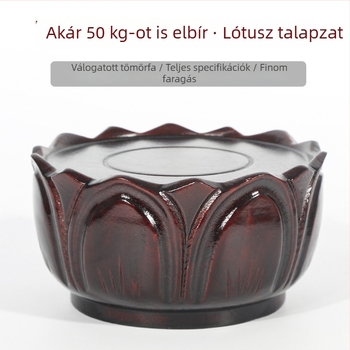 Kör alakú tömörfa talapzat otthoni oltárhoz Buddha-, Guanyin-szobrokkal és a Bőség Istenével