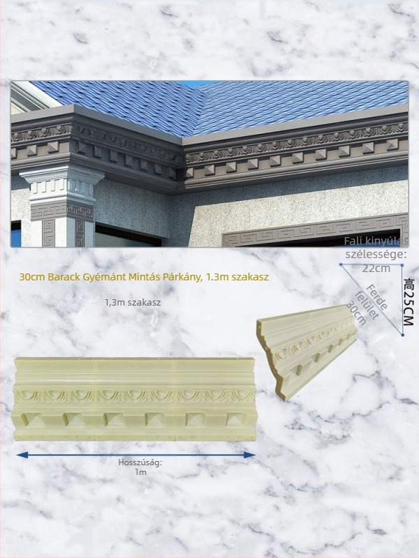 Cement alkatrészek gyártásához készült formák, ereszprofilok, római oszlopok, villa ereszcsatornájának csapadékvonal formái, külső falak dekorációja