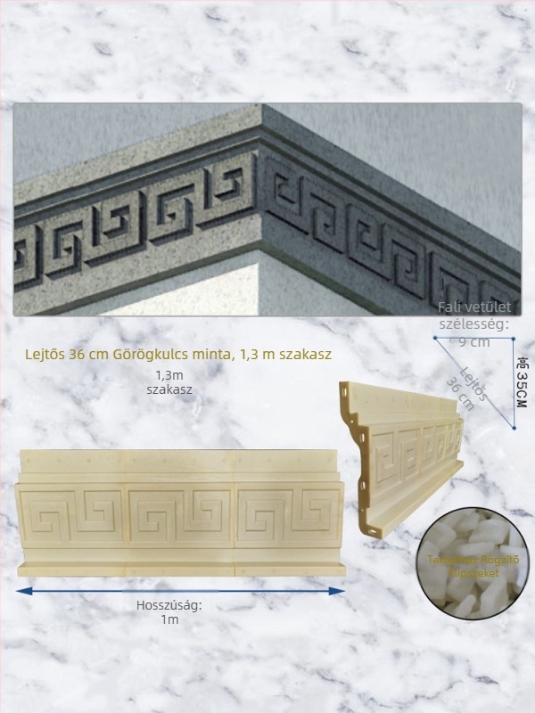 Cement alkatrészek gyártásához készült formák, ereszprofilok, római oszlopok, villa ereszcsatornájának csapadékvonal formái, külső falak dekorációja