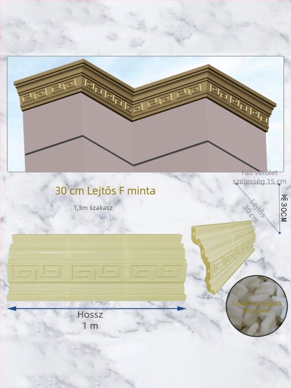 Cement alkatrészek gyártásához készült formák, ereszprofilok, római oszlopok, villa ereszcsatornájának csapadékvonal formái, külső falak dekorációja