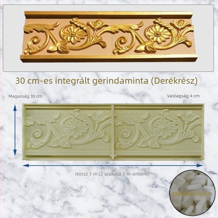 Cement alkatrészek gyártásához készült formák, ereszprofilok, római oszlopok, villa ereszcsatornájának csapadékvonal formái, külső falak dekorációja