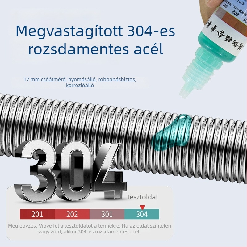 304 rozsdamentes acélból készült görbült falú, megerősített, rugalmas cső bojlerhez és WC-hez, forró és hideg víz bemenet, robusztus fémcső