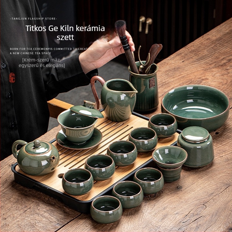 Ge Kiln Ice Crack Glaze Kung Fu teászett gaiwannal, teáskannával és porcelán teáscsészékkel otthoni és irodai használatra
