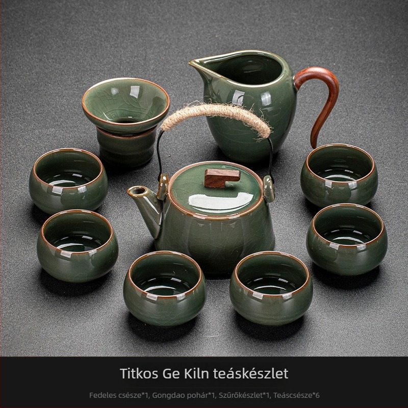 Ge Kiln Ice Crack Glaze Kung Fu teászett gaiwannal, teáskannával és porcelán teáscsészékkel otthoni és irodai használatra