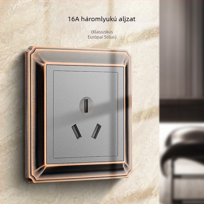 86-os típusú retro falipanel kapcsolóval és aljzattal, cink-ötvözet, antik réz felülettel