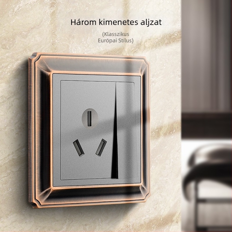 86-os típusú retro falipanel kapcsolóval és aljzattal, cink-ötvözet, antik réz felülettel