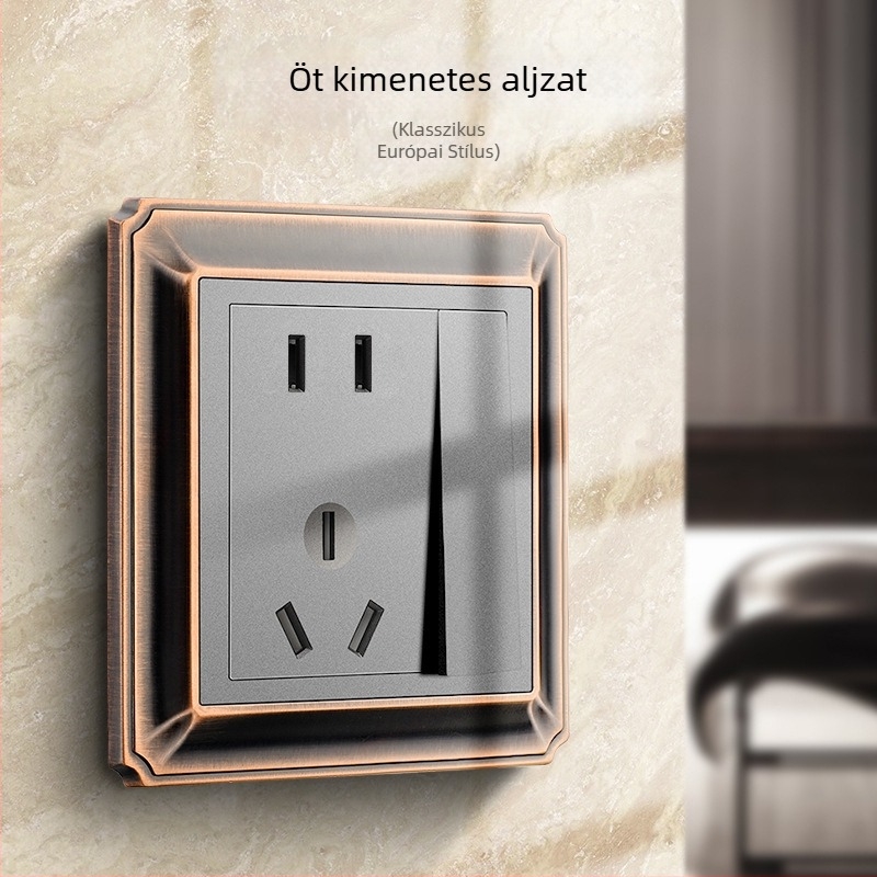 86-os típusú retro falipanel kapcsolóval és aljzattal, cink-ötvözet, antik réz felülettel