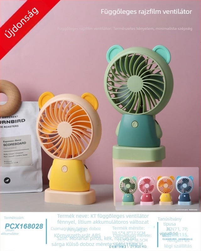 Mini USB-s újratölthető kézi ventilátor beépített akkumulátorral, 4 lapáttal, halk és kompakt