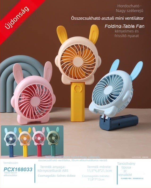 Mini USB-s újratölthető kézi ventilátor beépített akkumulátorral, 4 lapáttal, halk és kompakt