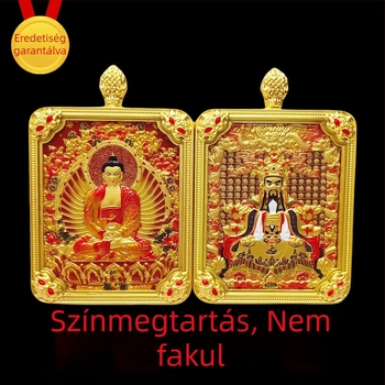 Tibeti thangka medál öt istenséggel és nyolc védőistennel, kézzel festett nyaklánc