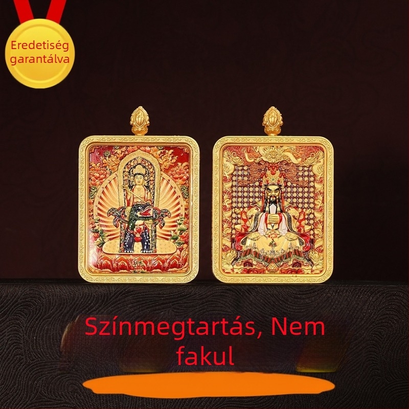 Tibeti thangka medál öt istenséggel és nyolc védőistennel, kézzel festett nyaklánc