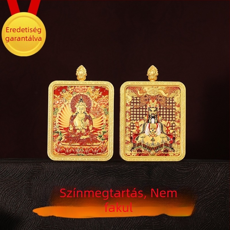 Tibeti thangka medál öt istenséggel és nyolc védőistennel, kézzel festett nyaklánc