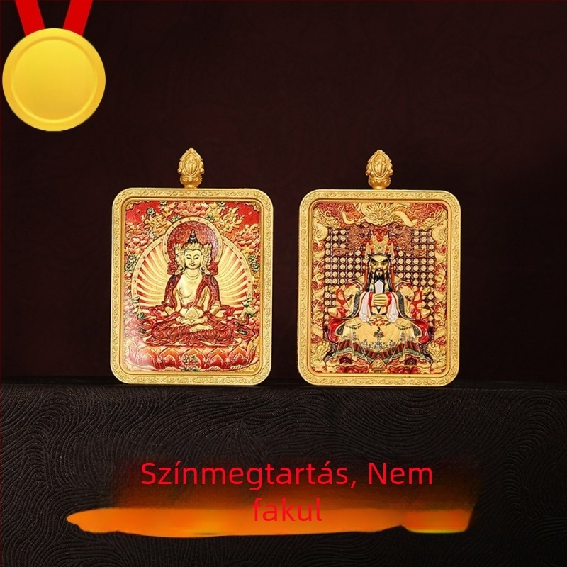 Tibeti thangka medál öt istenséggel és nyolc védőistennel, kézzel festett nyaklánc