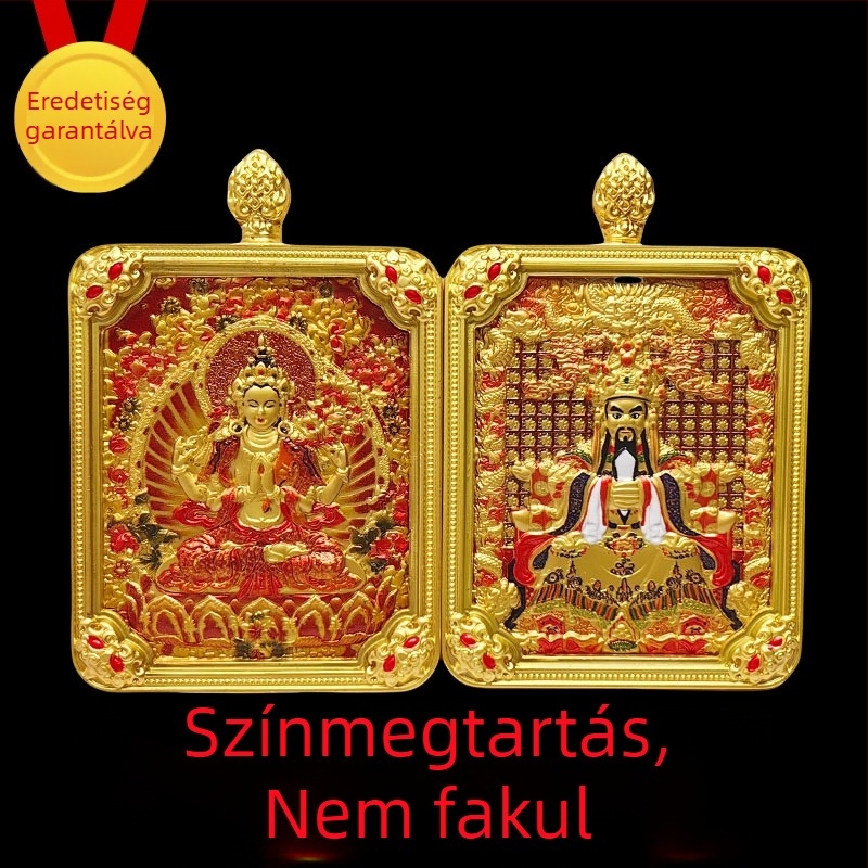 Tibeti thangka medál öt istenséggel és nyolc védőistennel, kézzel festett nyaklánc