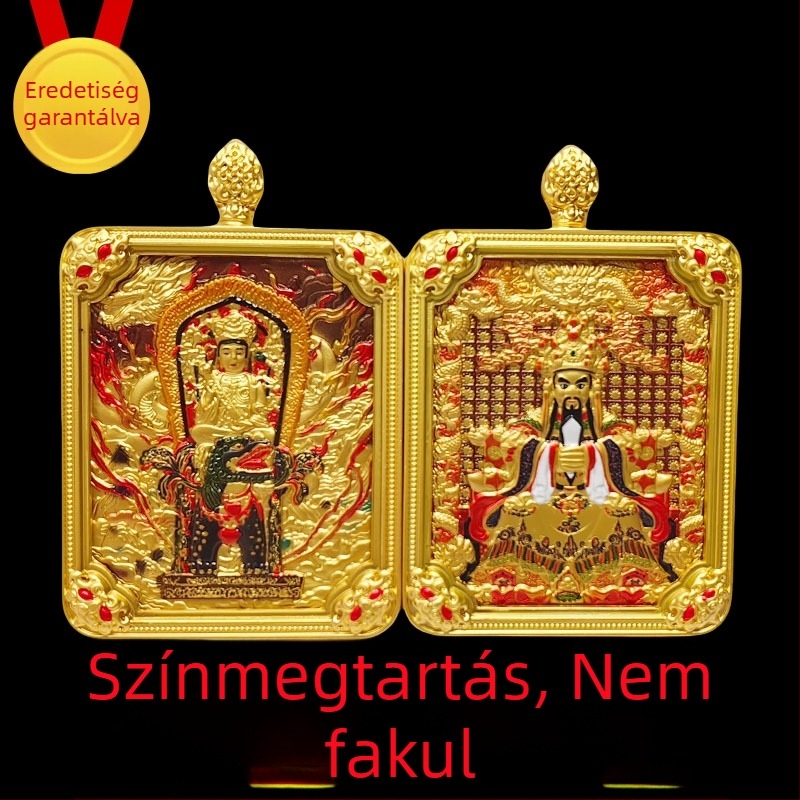 Tibeti thangka medál öt istenséggel és nyolc védőistennel, kézzel festett nyaklánc