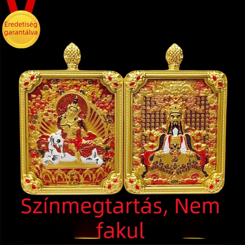 Tibeti thangka medál öt istenséggel és nyolc védőistennel, kézzel festett nyaklánc
