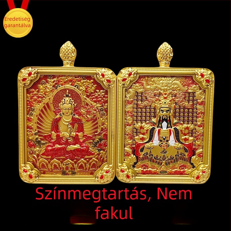 Tibeti thangka medál öt istenséggel és nyolc védőistennel, kézzel festett nyaklánc