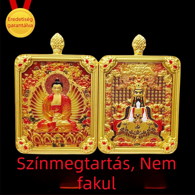 Tibeti thangka medál öt istenséggel és nyolc védőistennel, kézzel festett nyaklánc