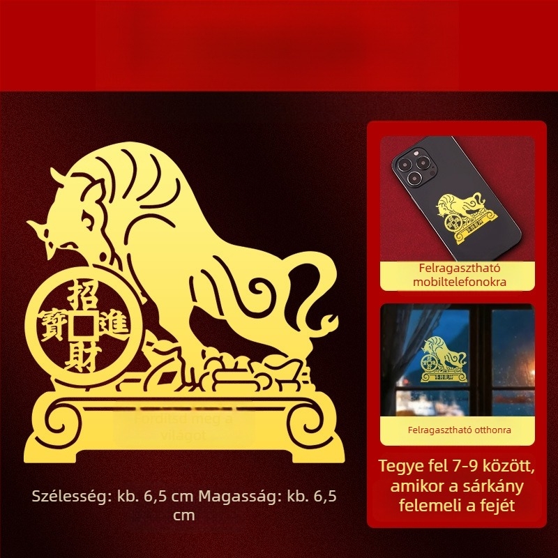 Fém Zodiákus matricák — 12 állatjel motívumokkal: sárkány, ökör, disznó, kígyó a telefon díszítéséhez