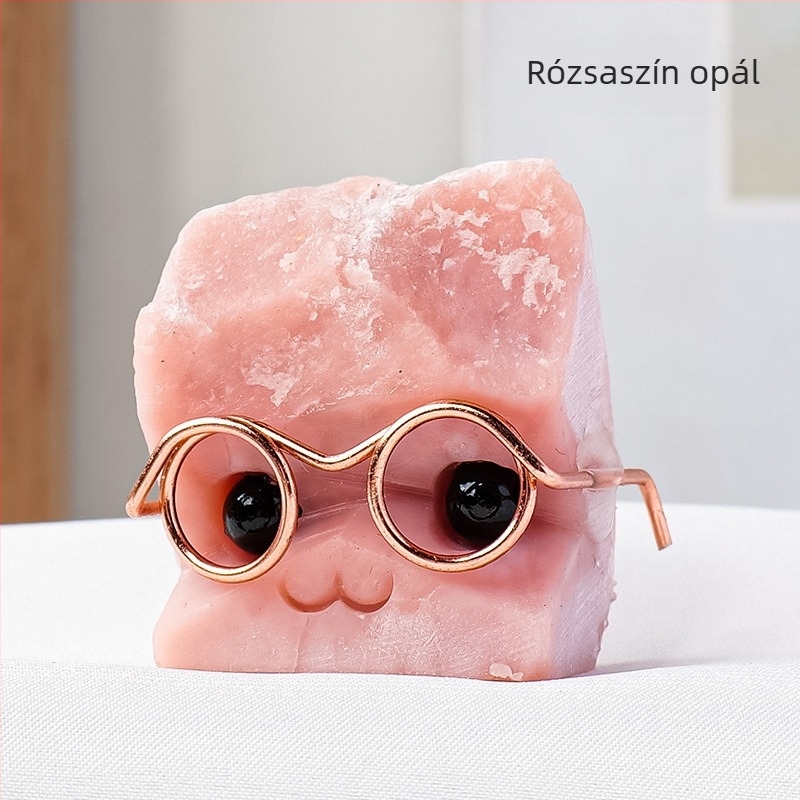 Kristálykocka kis sünivel, lila púderes fehér kristályból – asztali dekoráció és ajándék