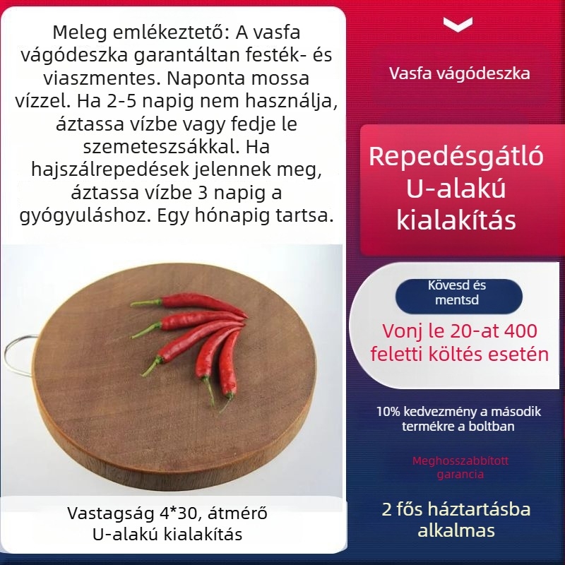 Valódi vietnámi vasfa vágódeszka, kerek tömörfa konyhai deszka otthoni használatra