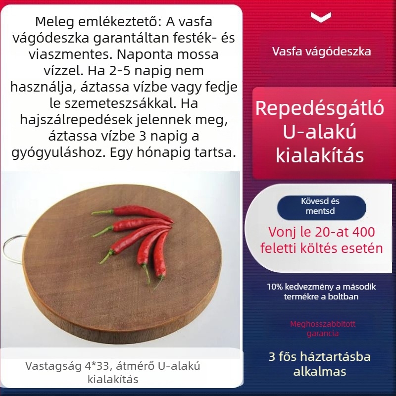 Valódi vietnámi vasfa vágódeszka, kerek tömörfa konyhai deszka otthoni használatra