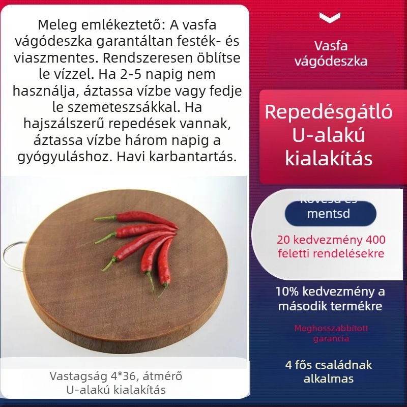 Valódi vietnámi vasfa vágódeszka, kerek tömörfa konyhai deszka otthoni használatra