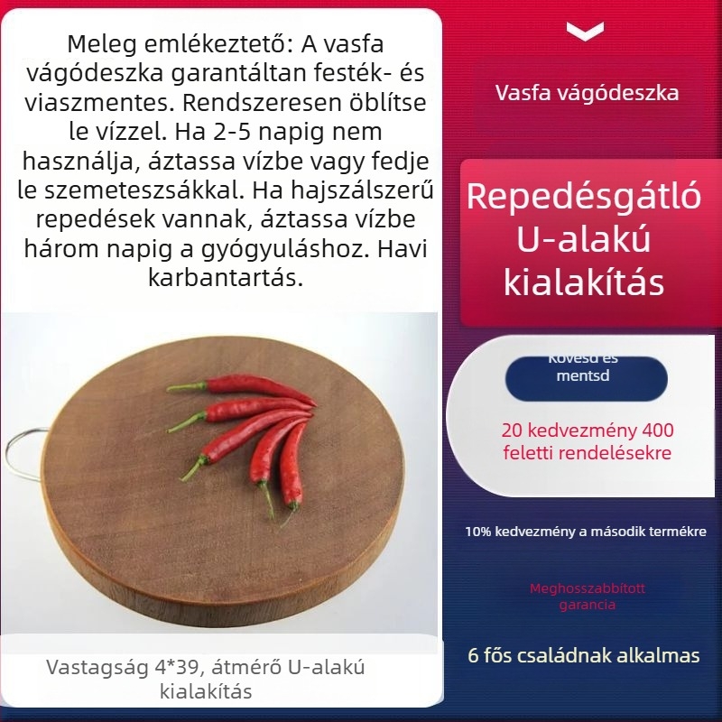 Valódi vietnámi vasfa vágódeszka, kerek tömörfa konyhai deszka otthoni használatra