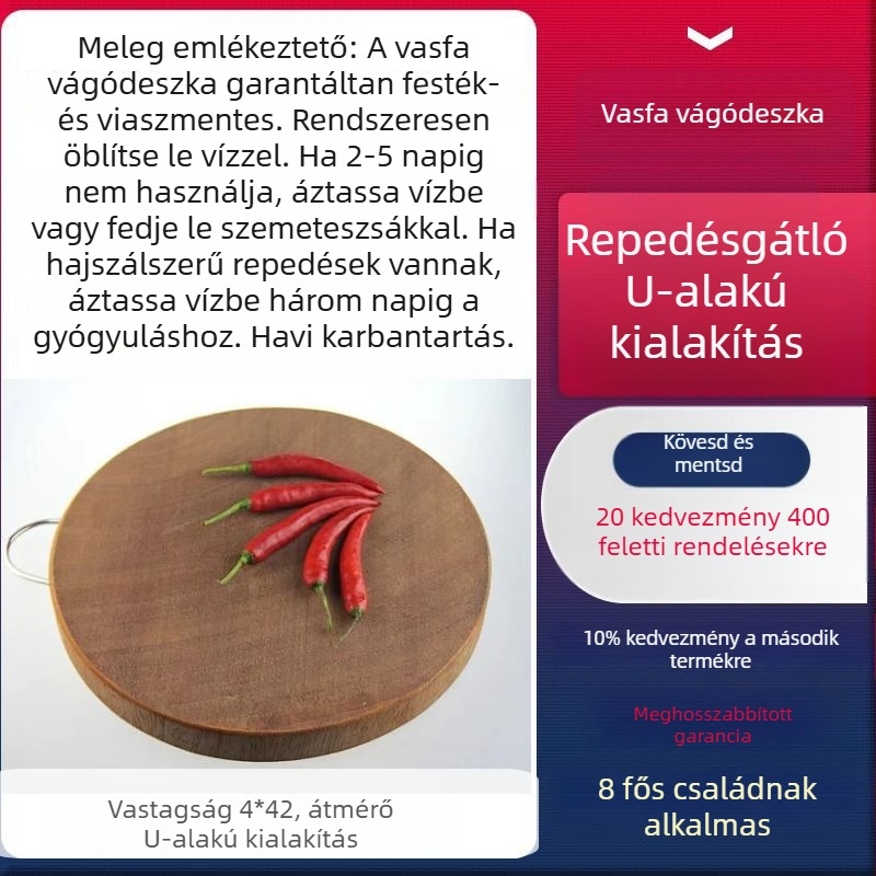 Valódi vietnámi vasfa vágódeszka, kerek tömörfa konyhai deszka otthoni használatra